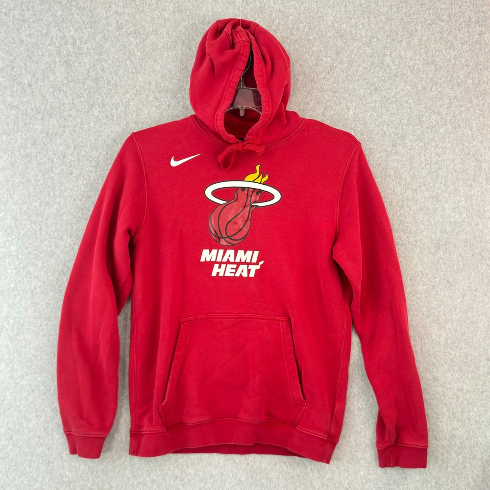 *READ HOLE* Nike Miami Heat NBA Hoodie Red Pullover Basketball Sweatshirt Mens M